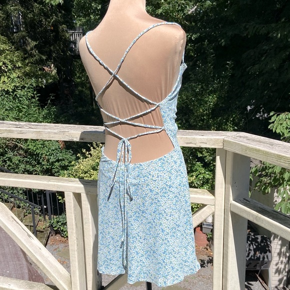 Hello Molly | Cowl Neck Vibe Check Mini Floral Light Blue Dress | Size L - US 8 - Picture 10 of 11